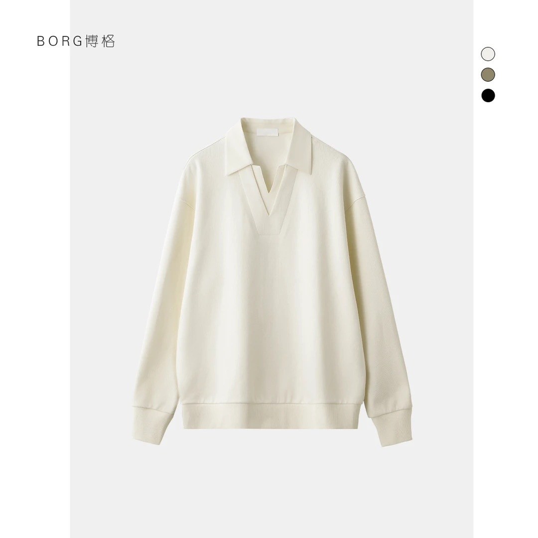 春秋新款卫衣男韩版潮流V领拼接长袖POLO衫纯色宽松翻领休闲外套