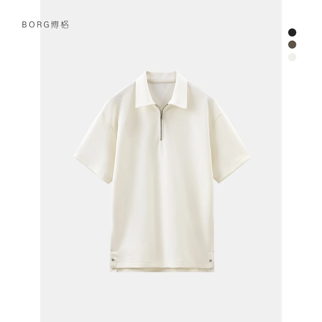 polo衫男夏季日系宽松纯色高级感翻领短袖t恤男士商务休闲高端T恤