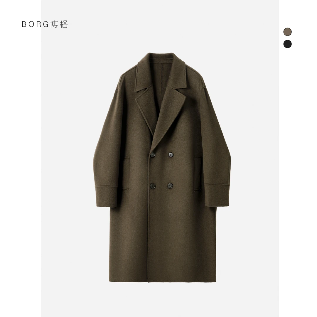 秋冬季韩系毛呢大衣男平驳领加厚高级感宽松呢子男士风衣外套