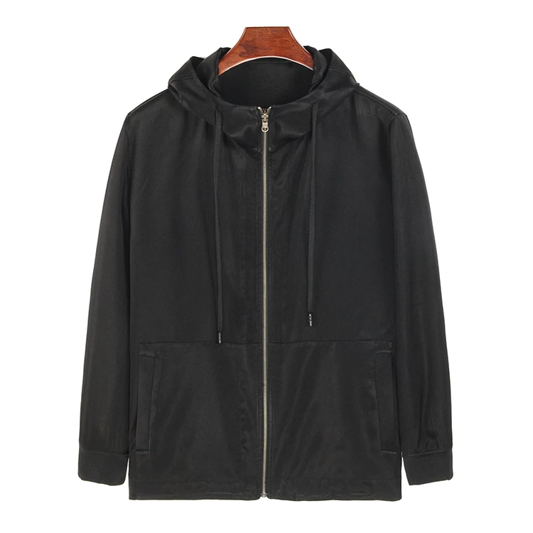 88691 男士长袖连帽开衫 桑蚕丝双面重缎香云纱中式时尚休闲外套