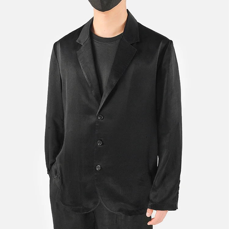 88617 男士休闲西装 桑蚕丝素平缎香云纱潮流时尚黑色西服