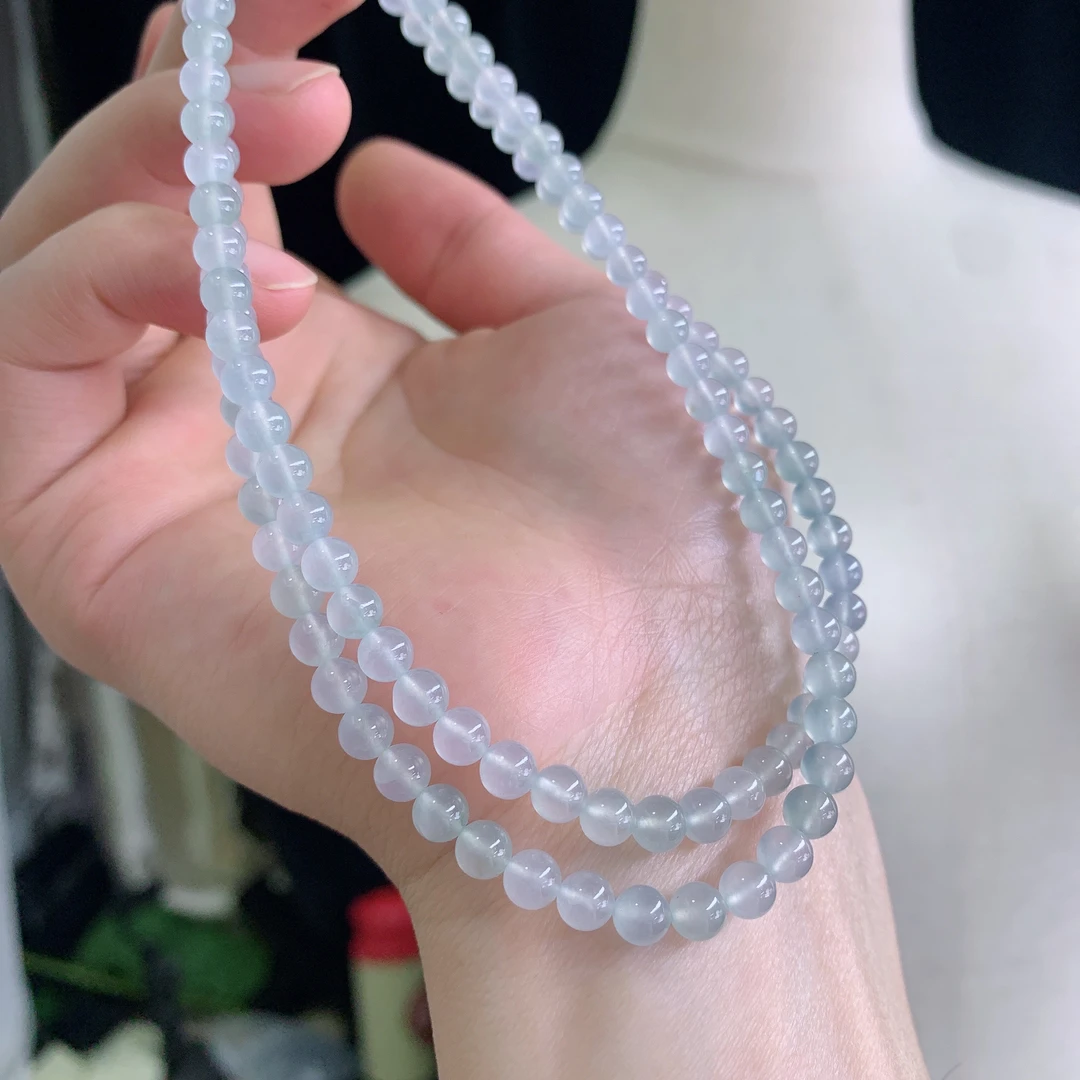缅甸天然a货翡翠高冰种圆珠子翡翠项链女款百搭盘手多圈卡5mm116
