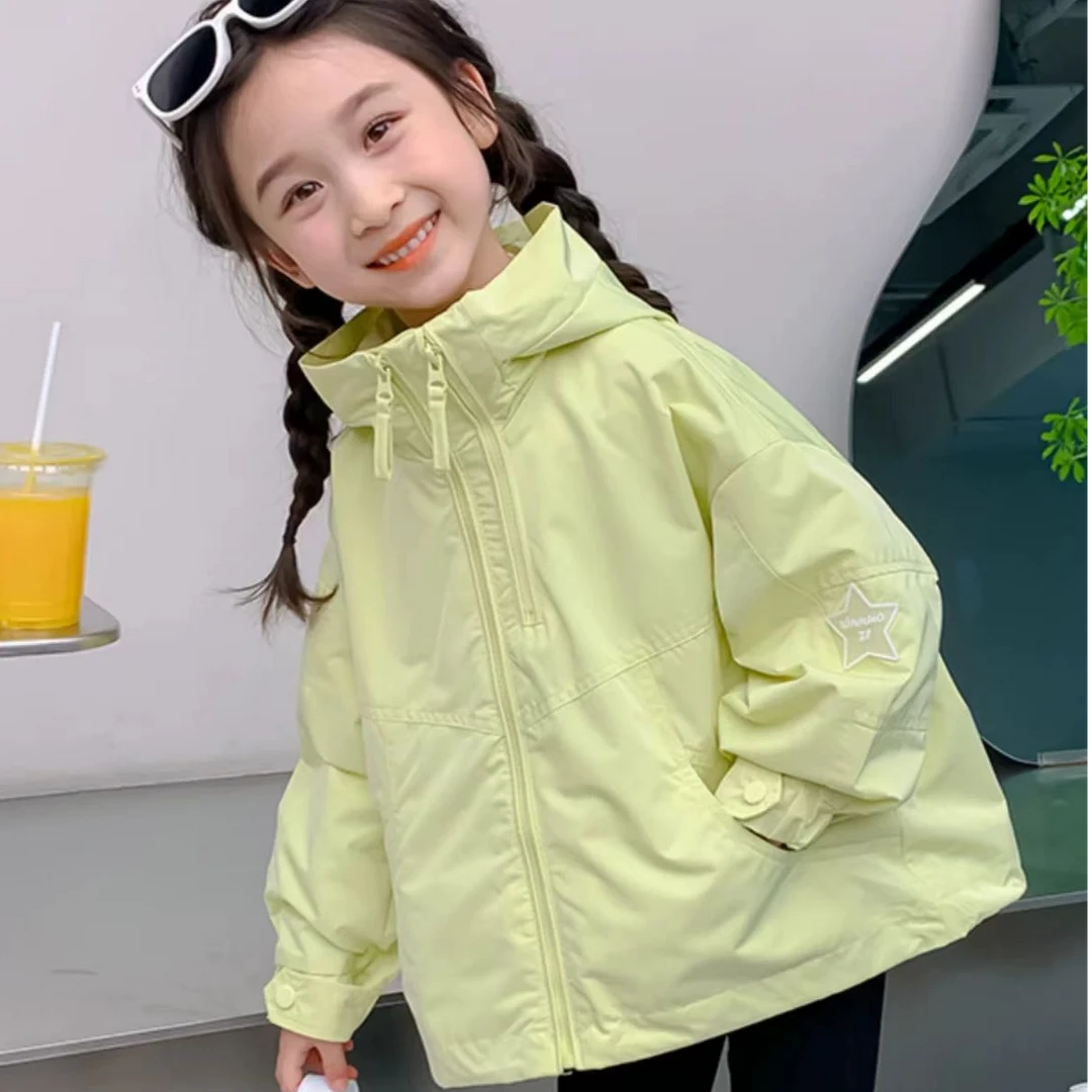 女童春秋款连帽外套2025新款女宝宝韩版休闲风衣儿童秋装冲锋衣潮