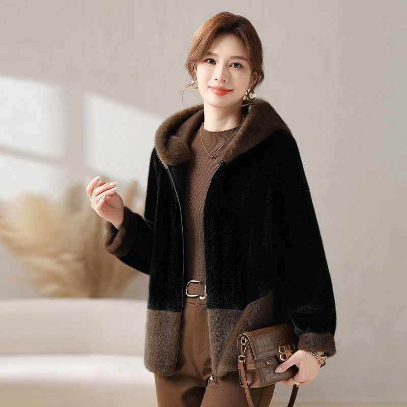 金狐狸(曼方专属）冬季皮毛一体轻奢连帽洋气气质时尚外套女6871