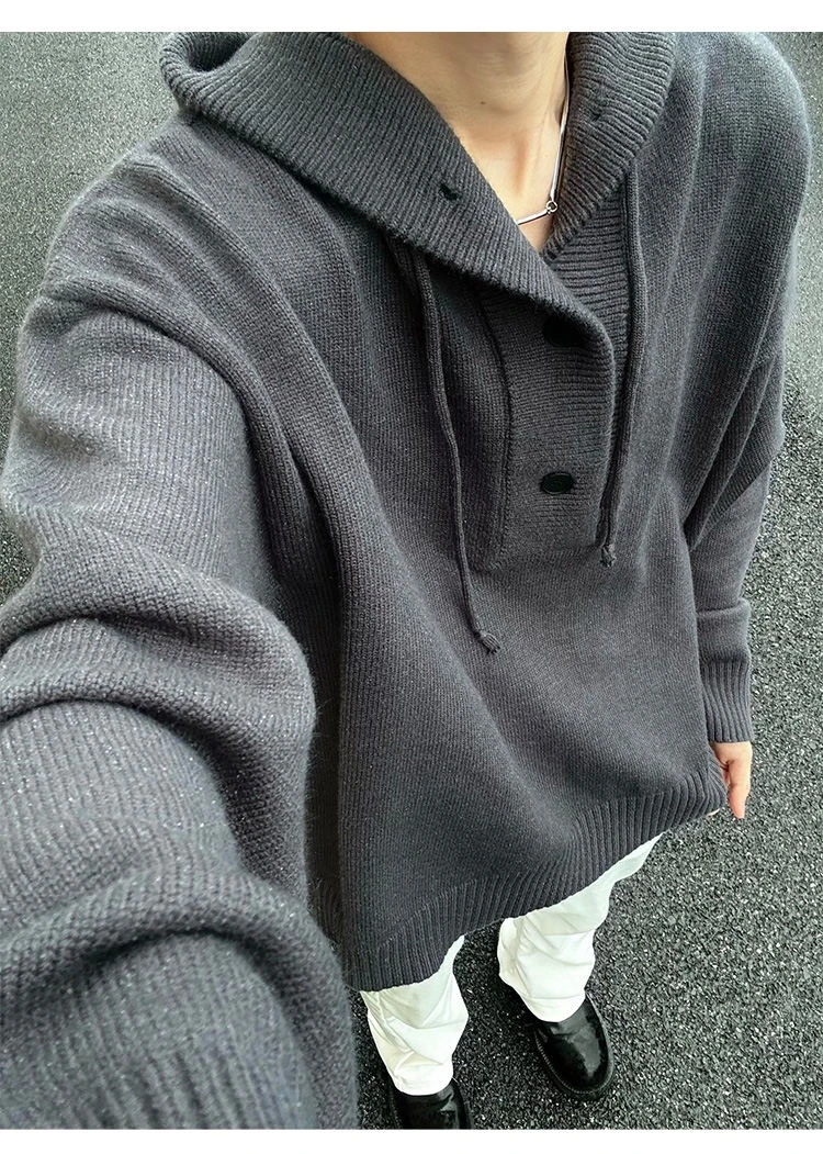 600g重磅时尚百搭毛衣连帽衫慵懒纯色秋冬套头上衣纯色风男女同款