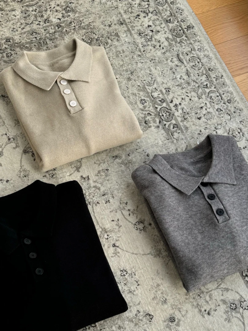 秋冬新款POLO领复古老钱风针织毛衣男女宽松套头翻领打底衫毛衣