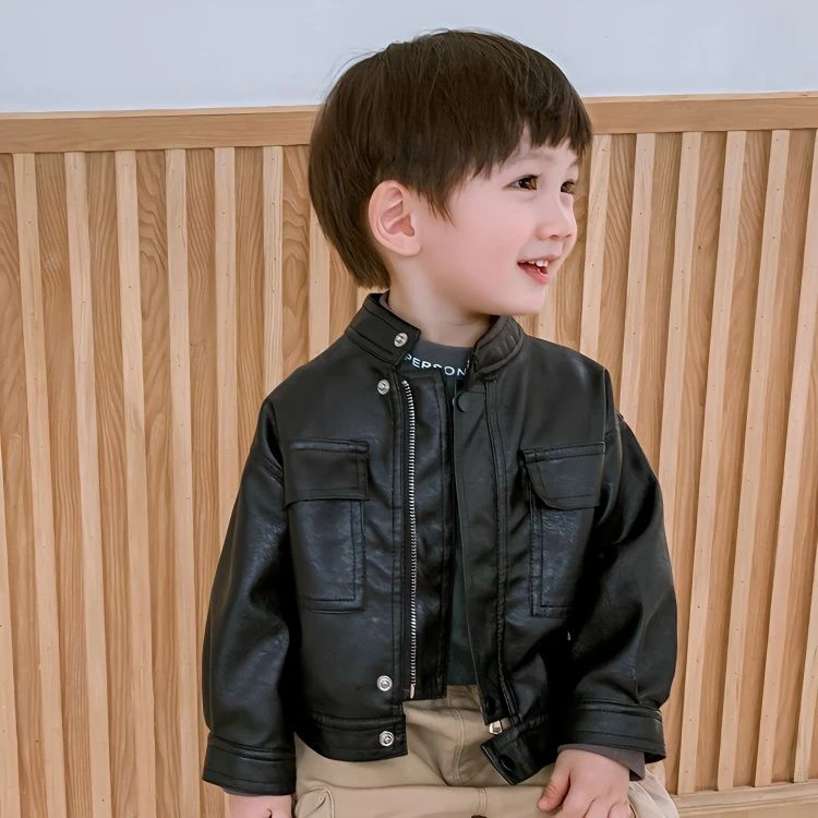 男童皮衣外套春秋款机车中小儿童夹克宝宝秋装2023新款加绒韩潮