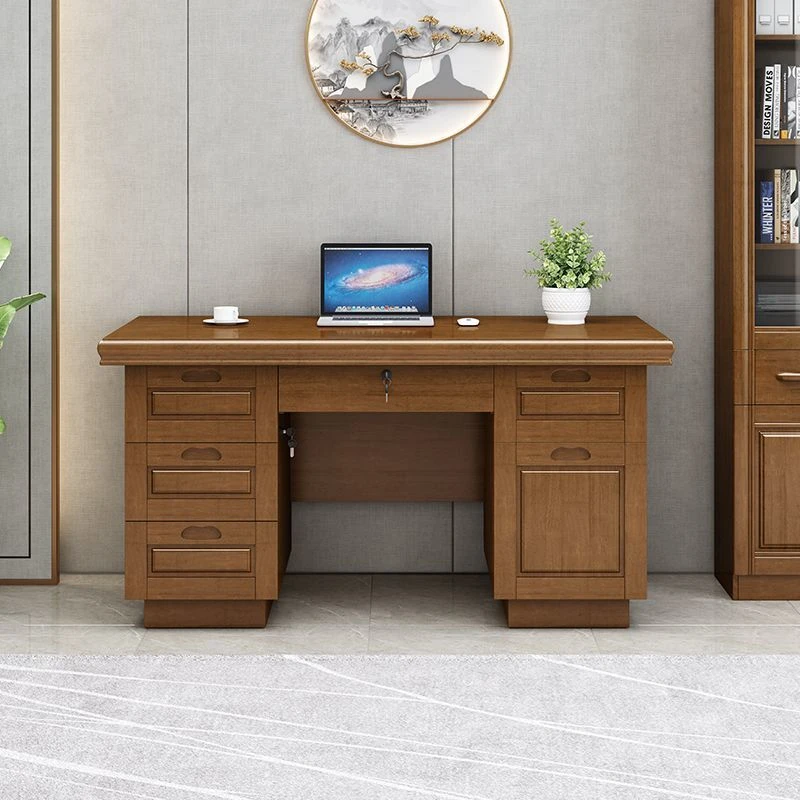 实木办公桌电脑桌写字桌老板桌带椅子单人桌商务豪华卧室书房家具