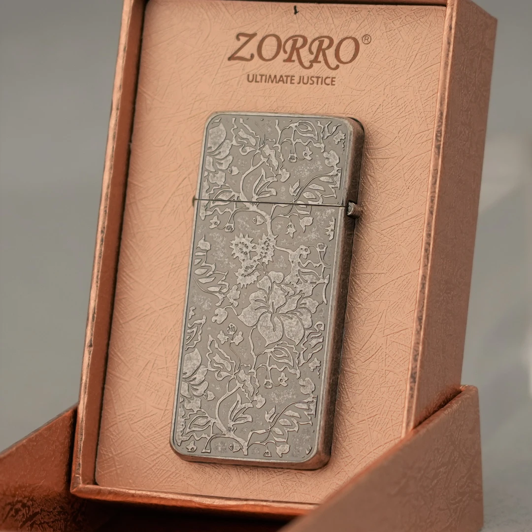 佐罗ZS5-313古银牡丹超薄复古煤油打火机限量版砂轮打火机QB