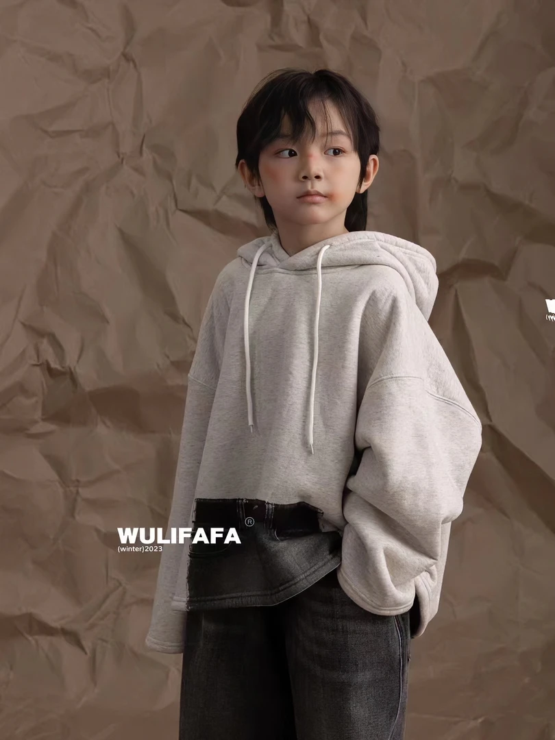 WF-1037 儿童韩版冬季加绒戴帽宽版卫衣连帽
