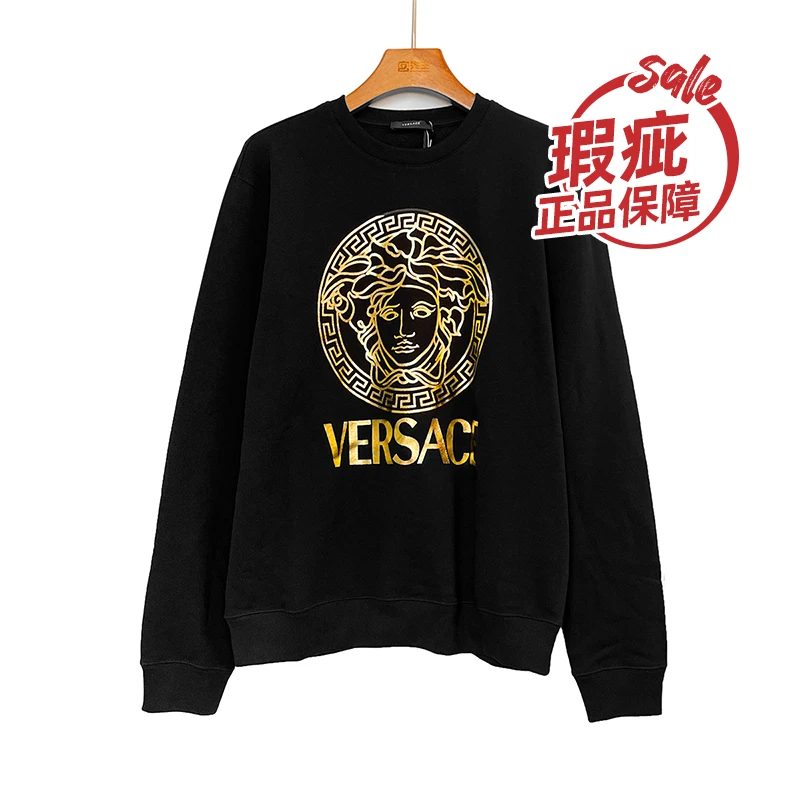 99新 VERSACE/范思哲 XL码 经典美杜莎徽标Logo套头长袖卫衣黑色