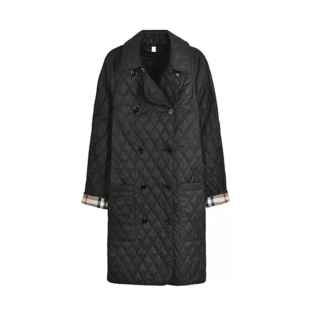 全新未使用 BURBERRY/博柏利 -翻领中长款女款棉服黑色 8053044