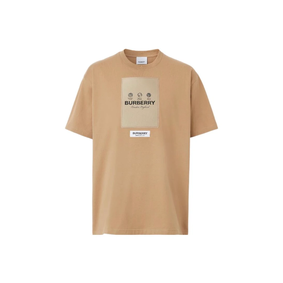 全新未使用 BURBERRY/博柏利 浅驼色棉质标签贴花休闲T恤8057530