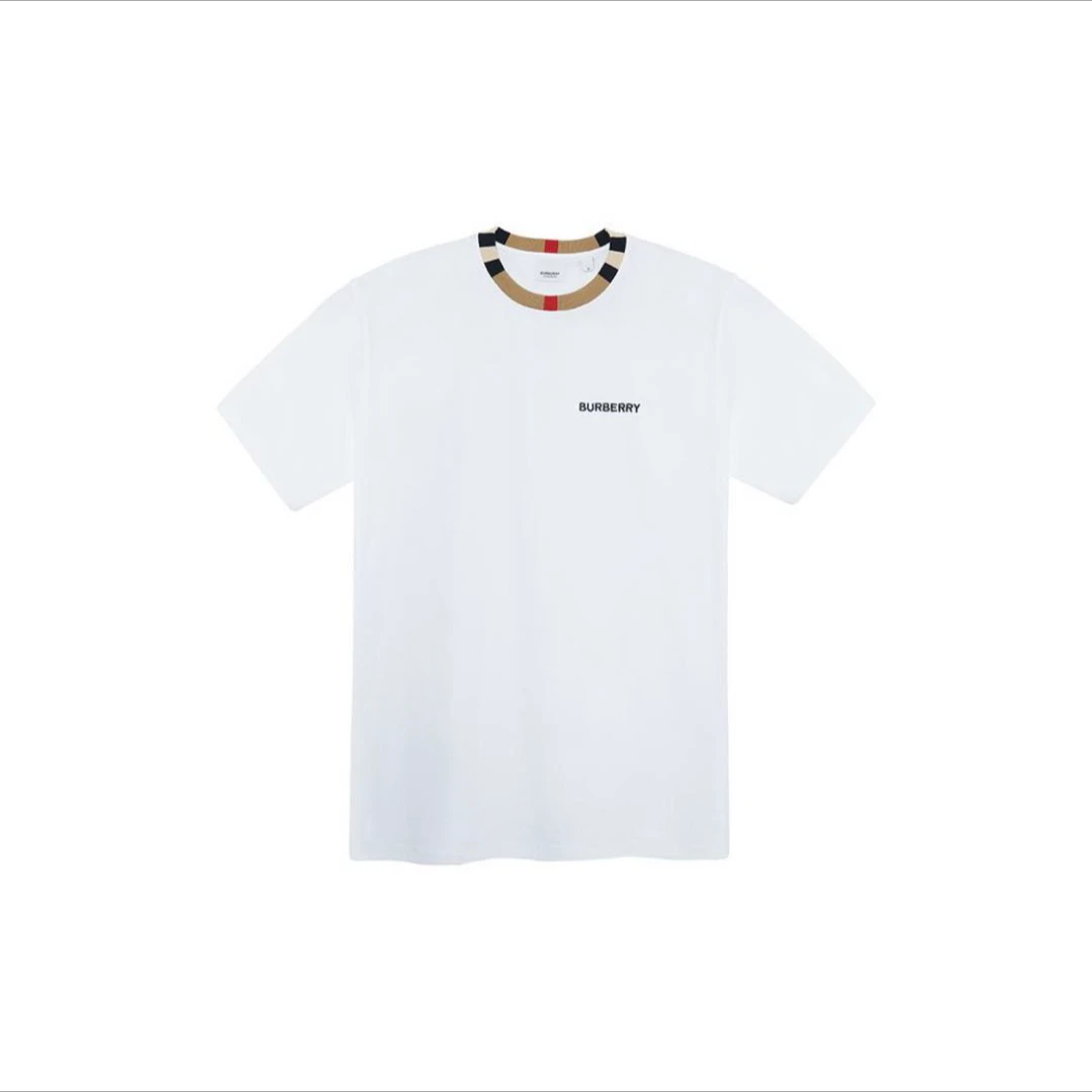 全新未使用 BURBERRY/博柏利 Q现货 格纹领口刺绣短袖T恤 8069539