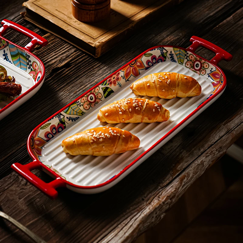 蝶恋花长条烤盘陶瓷防粘