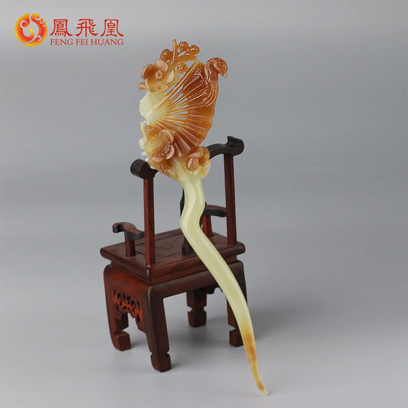 和田玉发簪古风簪子汉服头饰女发饰新疆且末糖白喜上梅梢