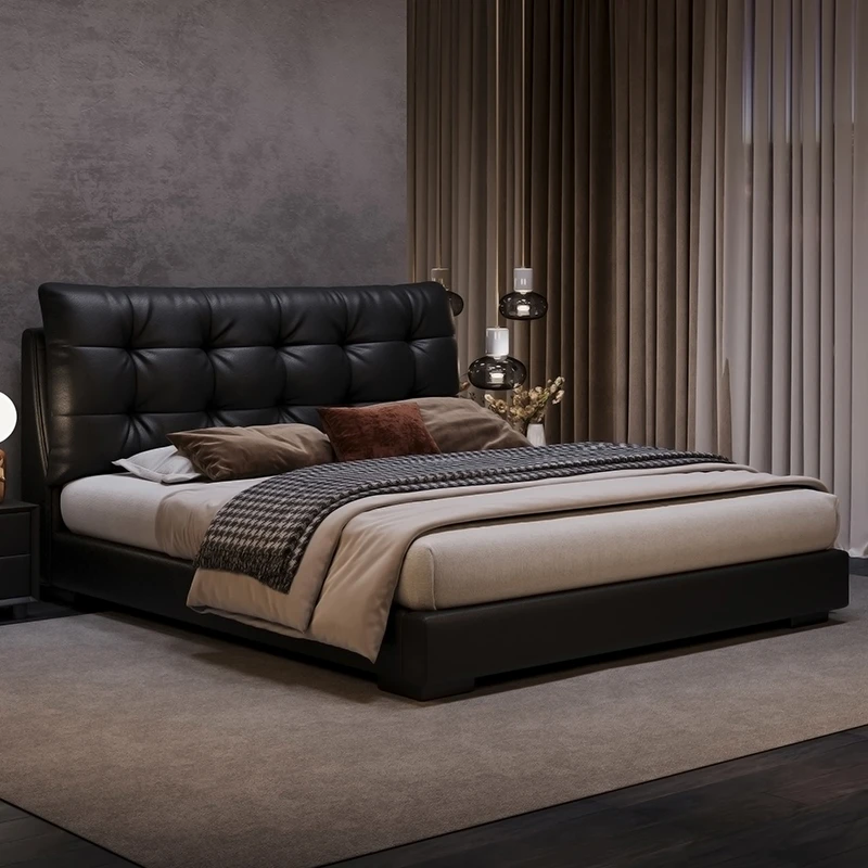 意式极简真皮床卧室家用云朵一体新款双人储物床