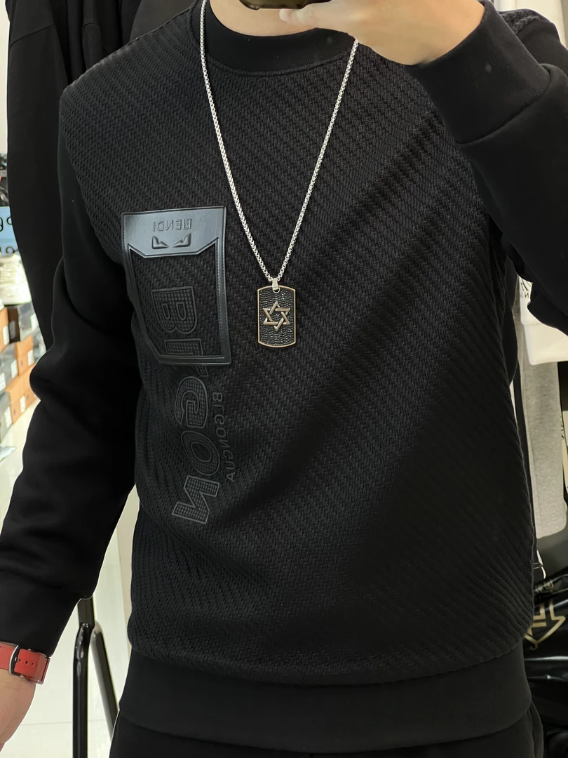 2024秋冬新款男士皮标刺绣针织拼接（加绒）卫衣62855