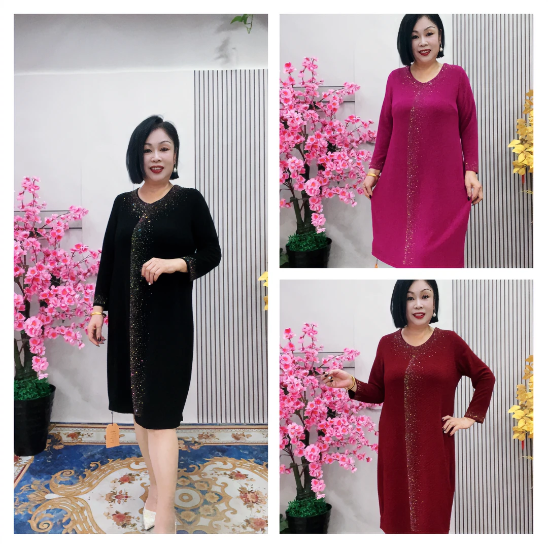 秋冬新款连衣裙洋气妈妈装高端醋酸提花烫钻大码新中式时尚透气