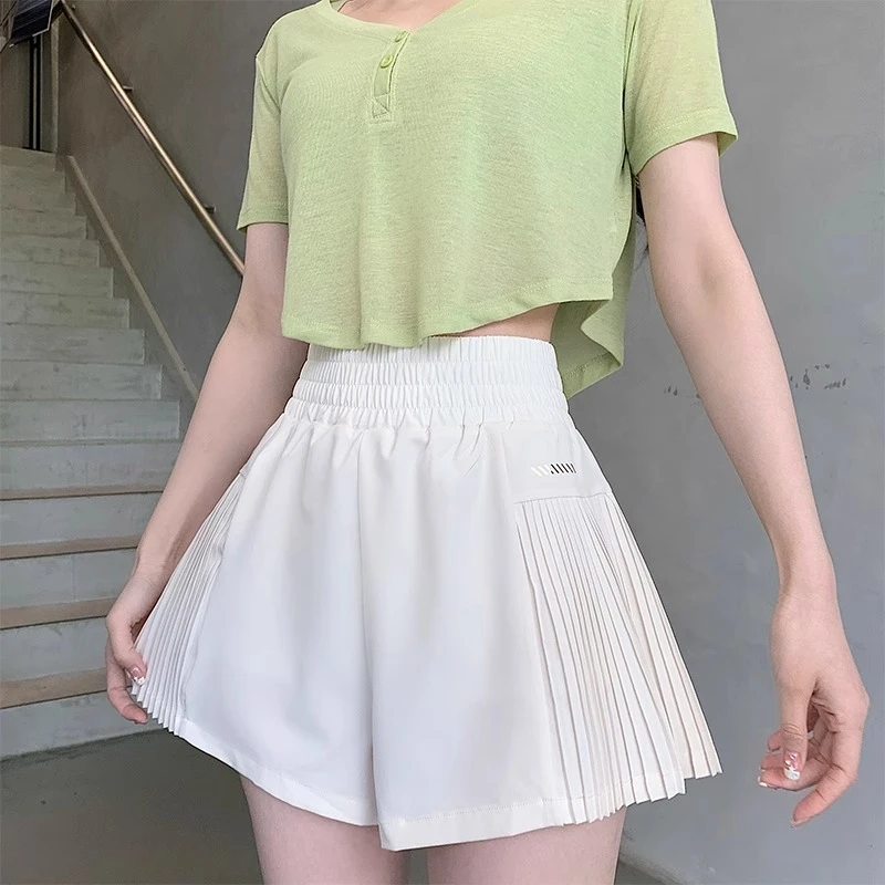 高腰运动短裤百褶侧边防走光健身裤透气速干瑜伽训练裤直播811