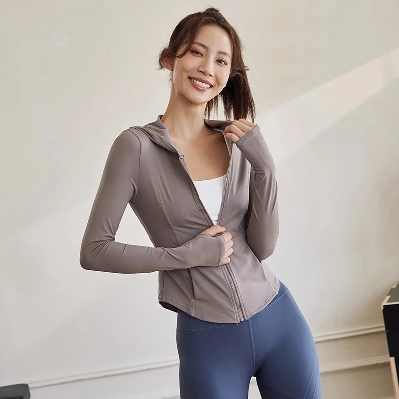 连帽运动外套女紧身显瘦健身训练长袖专业跑步普拉提网红瑜伽上衣