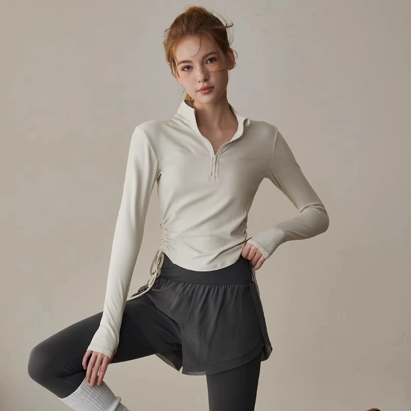 半拉链抽绳运动长袖女秋跑步健身瑜伽服普拉提专业训练健身衣082
