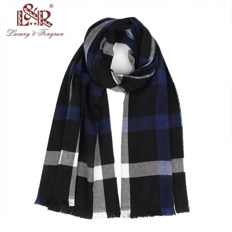 欧美风秋冬黑蓝色简约格子百搭男女柔软亲肤保暖休闲围巾FRA0722