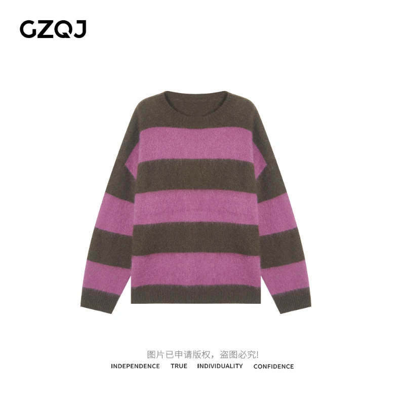 老琴私服 【条纹回归】慵懒宽松套头条纹毛衣女秋冬针织衫98603