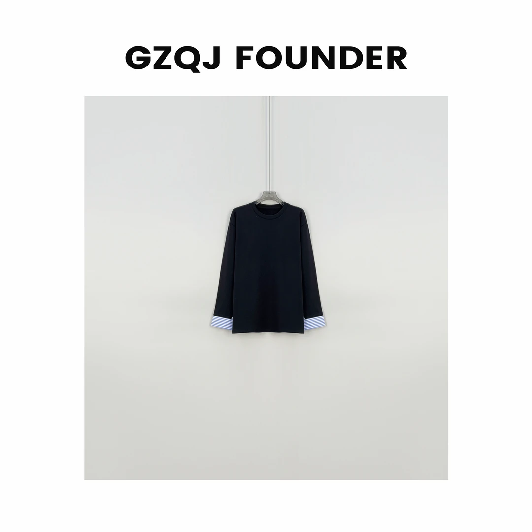 反季！ 【薄荷白茶】设计感宽松拼接衬衫袖T恤女秋冬打底衫 7154