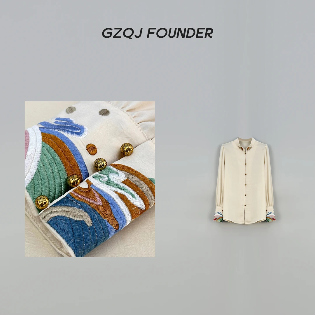 老琴私服【祥云】2024春季新款设计感拼接中式长袖衬衫 34952