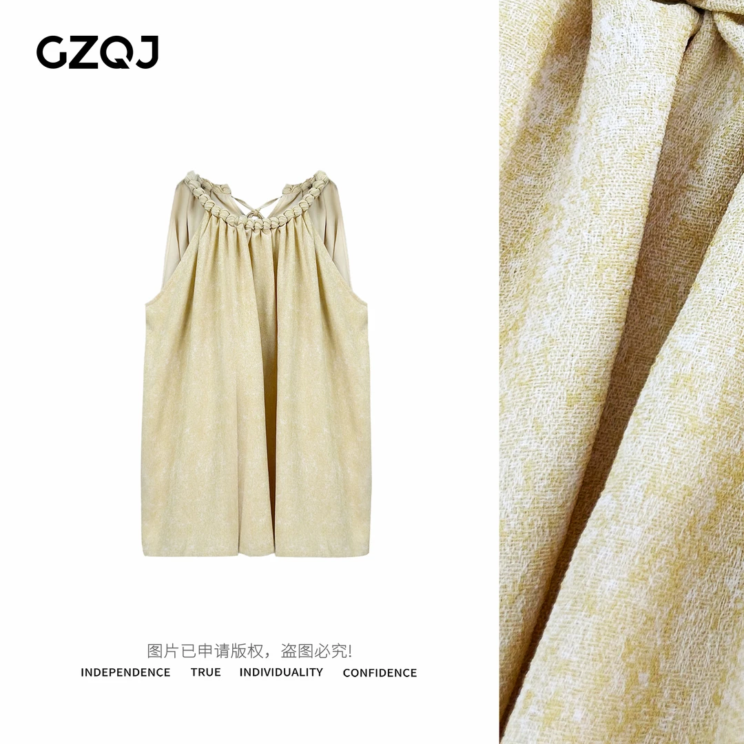 GZQJ 【奶乖恰恰】小众设计感手工立体褶皱花环挂脖上衣女夏20133