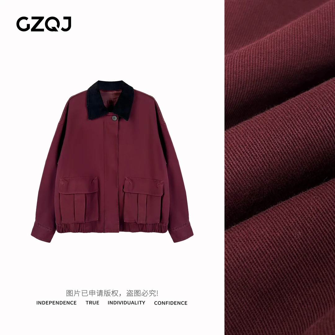 GZQJ【爱丁堡】设计感圆领百搭宽松时尚风衣外套女 9009