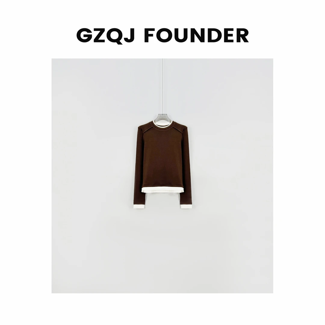 老琴私服【生活的糖】 设计感时尚百搭时尚加绒长袖显瘦T恤女 0182