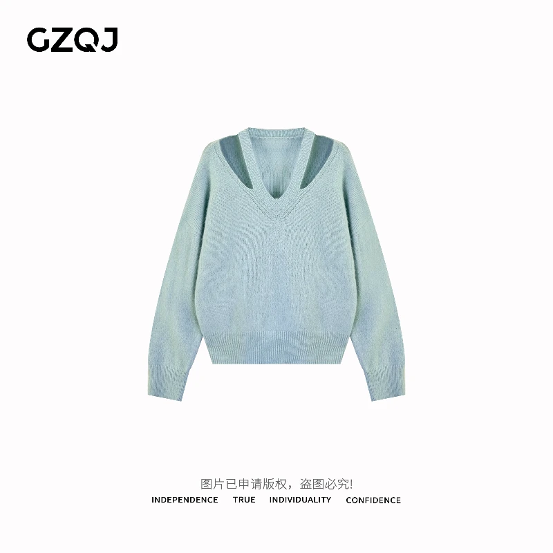 老琴私服【百搭伴侣】设计感露锁骨长袖套头毛衣上衣女秋冬2826