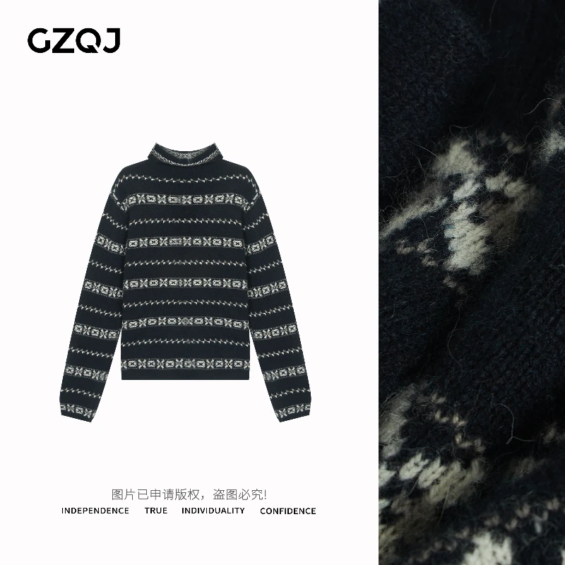 老琴私服【品味潮流】条纹长袖针织衫毛衣上衣女冬82510