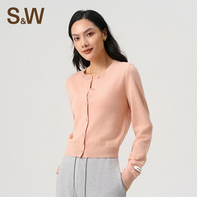 SW 秋新款100绵羊毛开衫外套慵懒法式简约休闲运动薄款毛衣4181