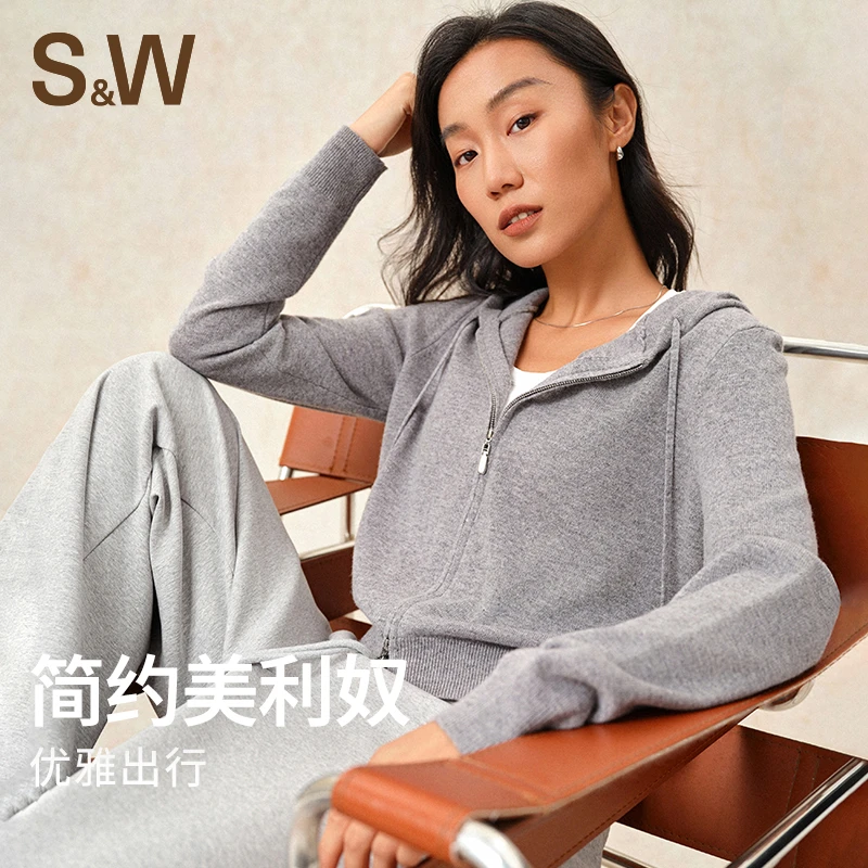 SW速惟 纯色短款拉链休闲瑜伽羊毛卫衣外套显瘦连帽长袖卫衣 4182