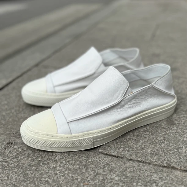 男士百搭两穿平底板鞋头层牛皮透气舒适小白鞋春夏驾车半拖鞋白色