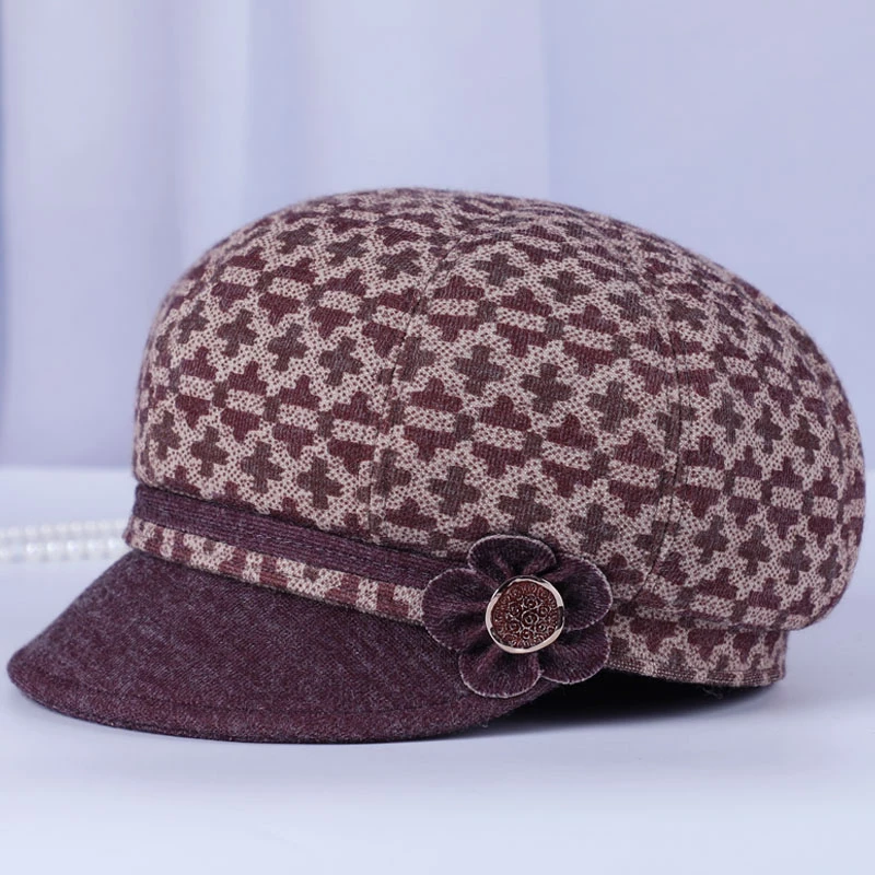 中老年人帽子女秋冬天妈妈加厚保暖棉帽奶奶毛呢鸭舌帽老太太布帽