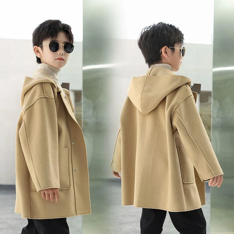 新品巴拉巴拉象小爸儿童呢子大衣中大童2023新款中长款呢外套男童