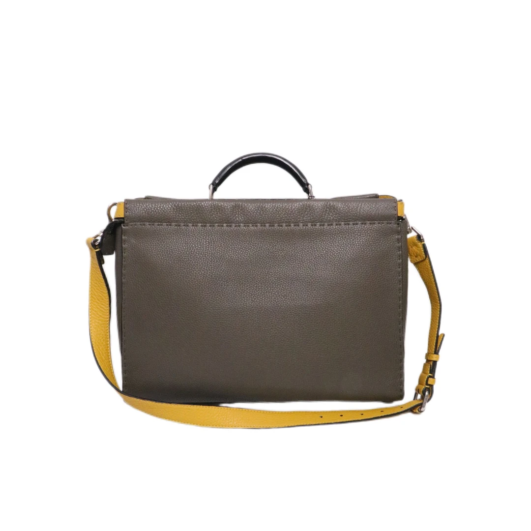 99新 FENDI/芬迪 经典peekaboo暴富金肩带/深灰/大号/公文包