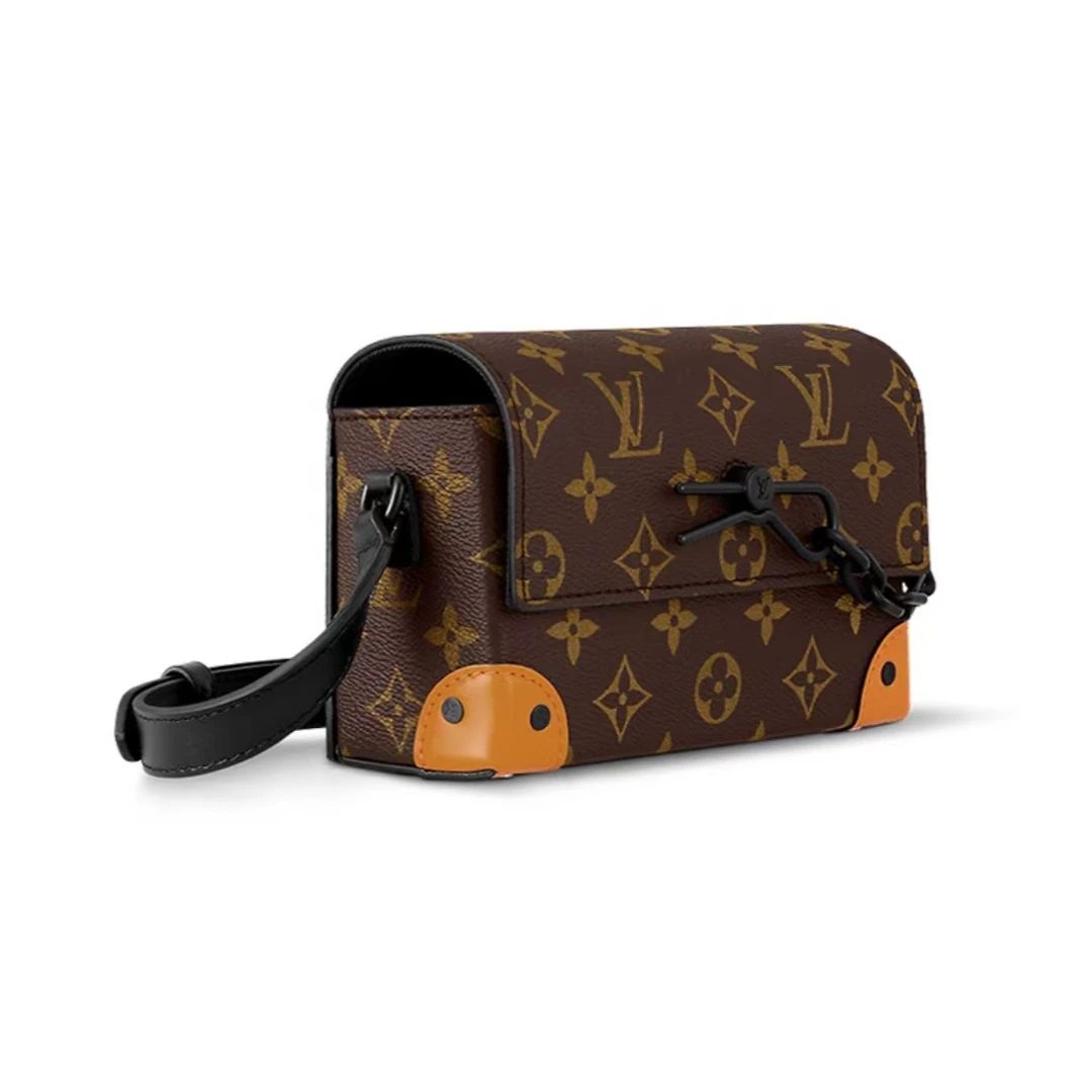 99新 LouisVuitton/路易威登 steamer棕老花橙脚盒子包斜挎包