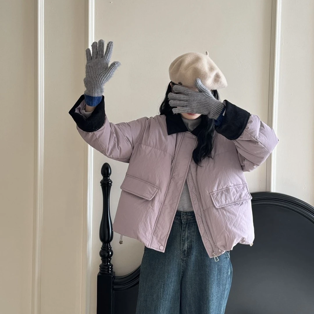 撞色拼接设计感加厚棉衣外套女冬季新款时尚休闲百搭保暖棉服上衣