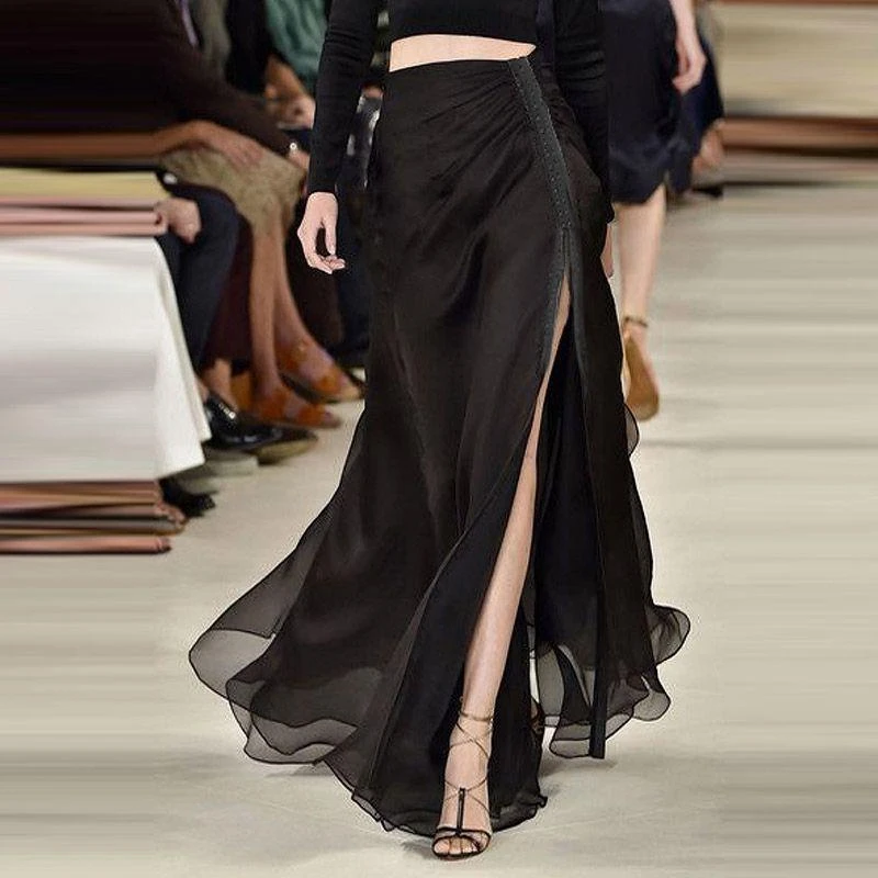 轻奢高级感雪纺半身裙女夏季新款高腰百搭设计感长款层次长裙