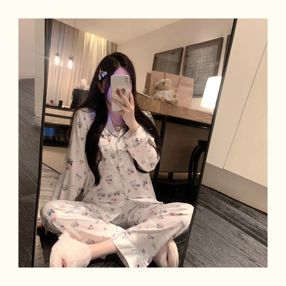 【白色布偶猫】2024丝质透气长袖睡衣家居服ML秋款