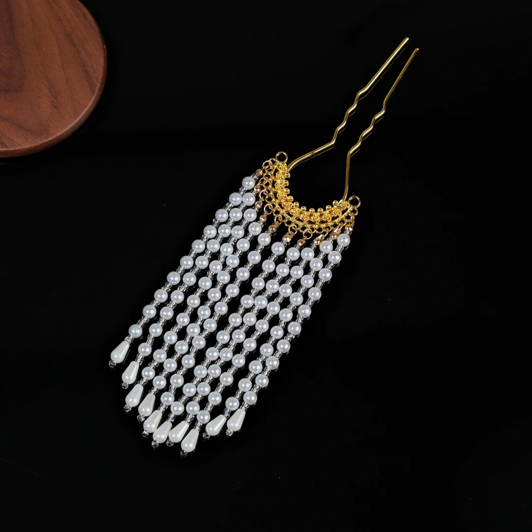 文创好物新中式旗袍串珠流苏发钗