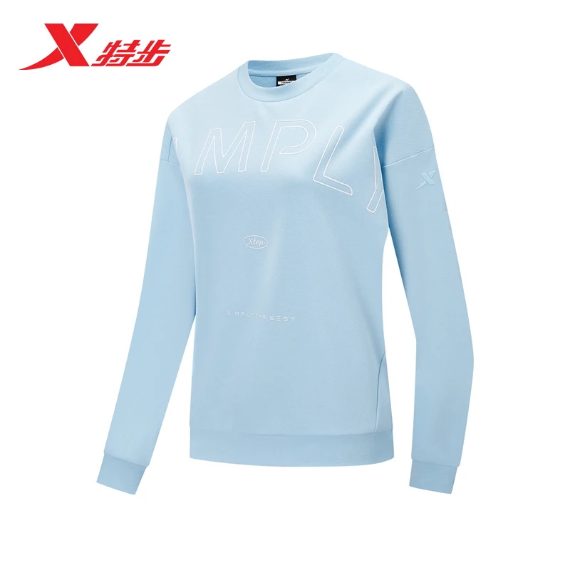 特步卫衣女士春季圆领长袖百搭女款舒适运动跑步时尚印花新款0065