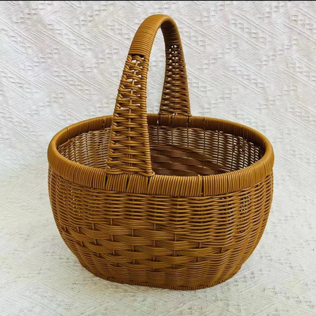 A99大号新款茶色家用户外超市纯手工仿藤编手提篮买菜提篮子野餐