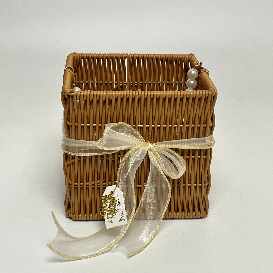 J99简约复古美式家用客厅储物小手提包仿藤提篮手工编藤编手提篮