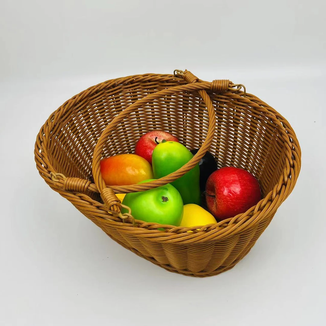 F33创意蛋形家用客厅超市买菜篮储物篮仿藤编提篮纯手工织筐陈列